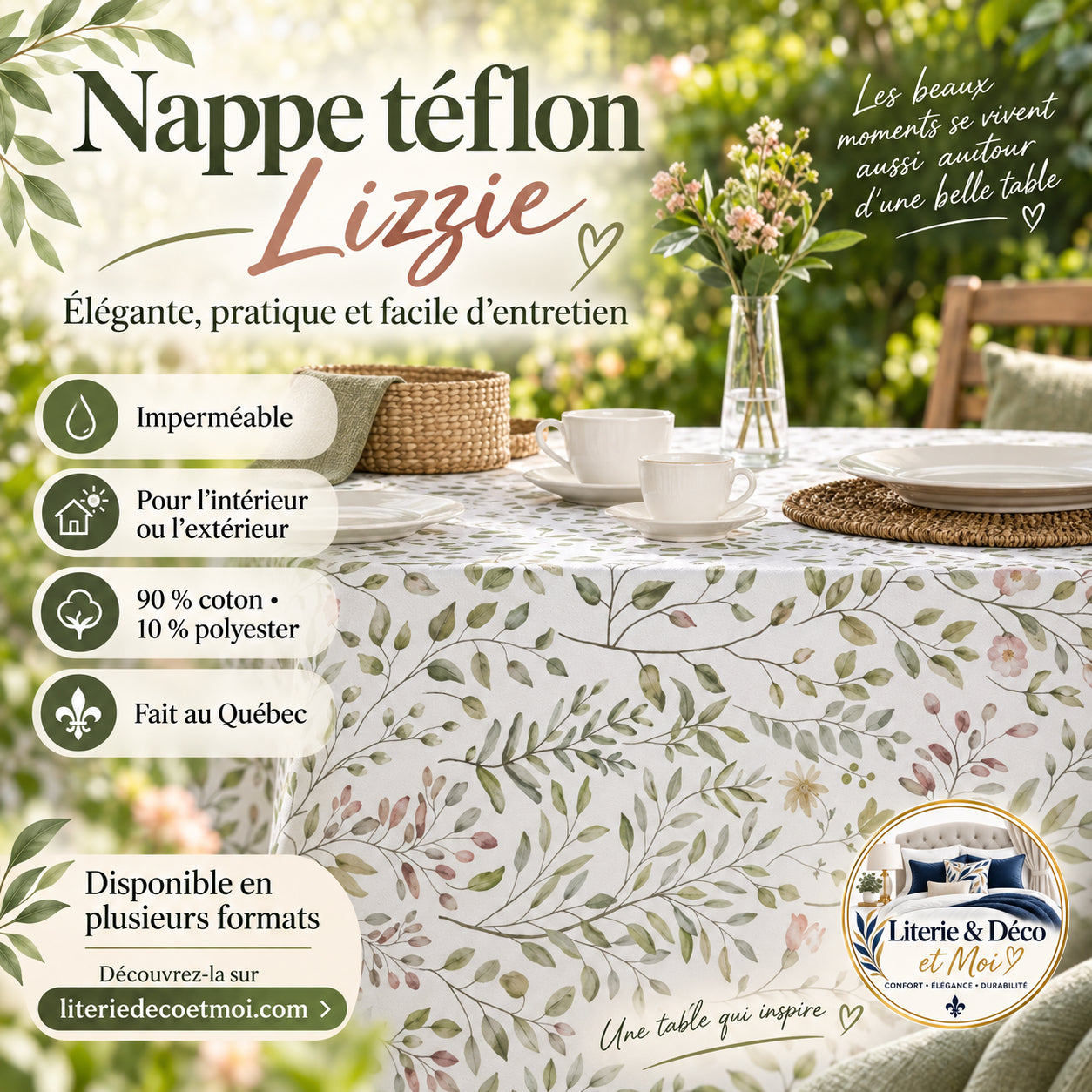 ( Fait au Québec) Nappe téflon Lizzie - NAPPES Literie & Déco et moi - Literie-Déco et moi 