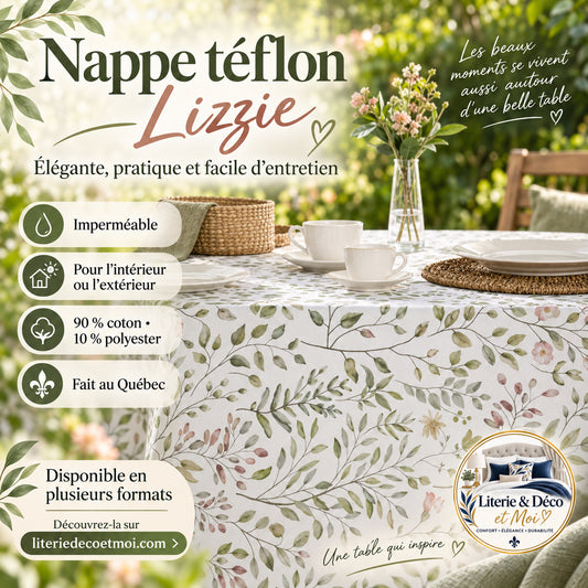( Fait au Québec) Nappe téflon Lizzie - NAPPES Literie & Déco et moi - Literie-Déco et moi 