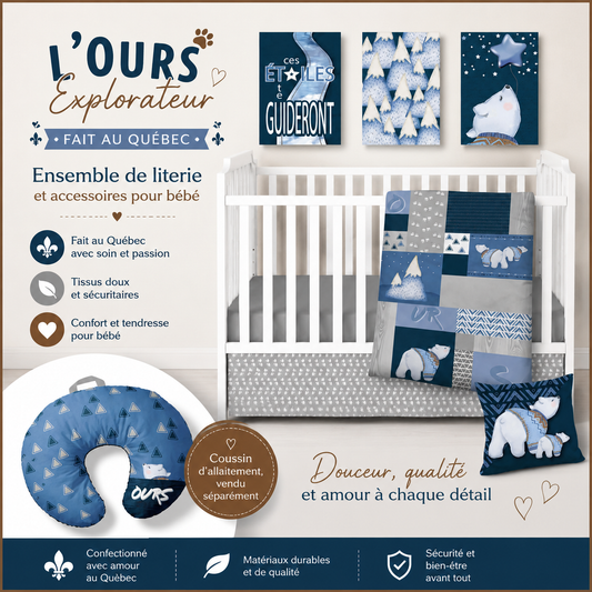 ( Fait au Québec) Ensemble de literie et accessoires pour bébé - L"OURS RENIFLEUR - Literie bébés Textiles Patlin - Literie-Déco et moi 