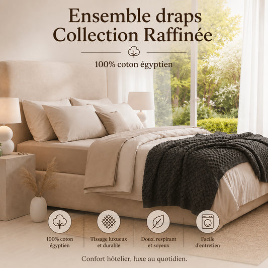 Ensemble draps Collection Raffinée ( 100% coton égyptien ) - Draps Literie & Déco et moi - Literie-Déco et moi 