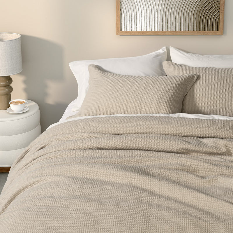 Ensemble housse de couette à rayures sable Ally - Par Brunelli - Housse de couette Brunelli - Literie-Déco et moi 