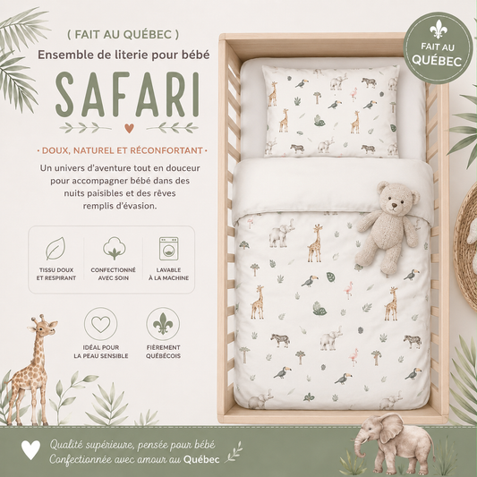 ( Fait au Québec) Ensemble de literie pour bébé- SAFARI - housses de couette bébé Atelier la Fée - Literie-Déco et moi 