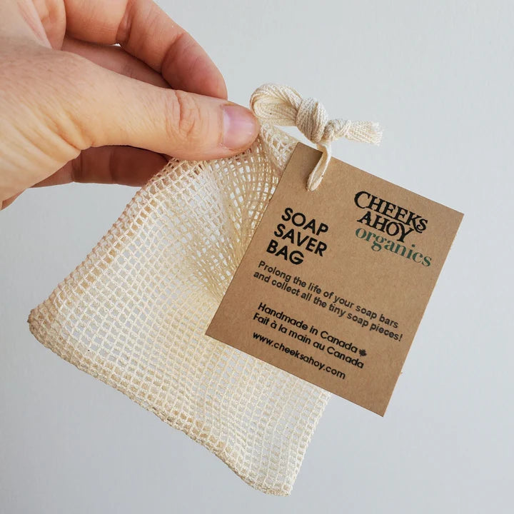 Sac économiseur de savon en coton biologique sac en filet  ,disponible chez Literie-Déco et moi 