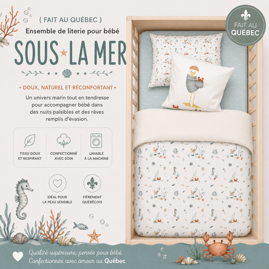 ( Fait au Québec) Ensemble de literie pour bébé- SOUS LA MER - housses de couette bébé Atelier la Fée - Literie-Déco et moi 