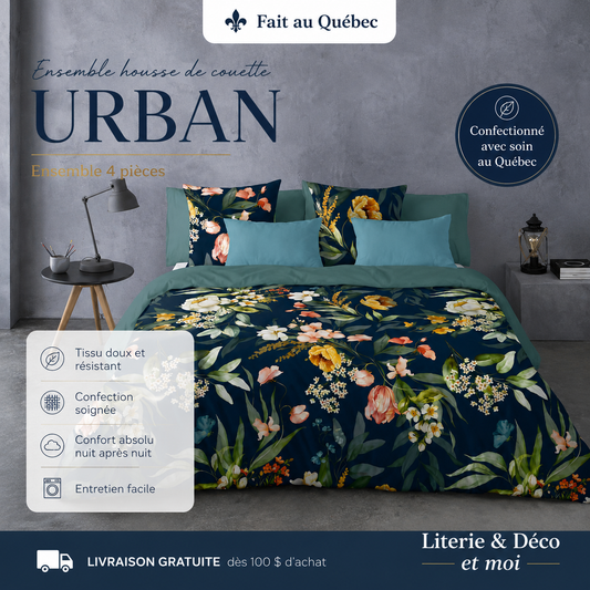(Fait au Québec) Housse de couette URBAN  ( Ensemble 4 pièces ) - Housse de couette CHÉNÉ - Literie-Déco et moi 