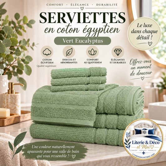 Serviettes en coton égyptien ( Vert Eucalyptus ) - serviettes de bain Daniadown - Literie-Déco et moi 