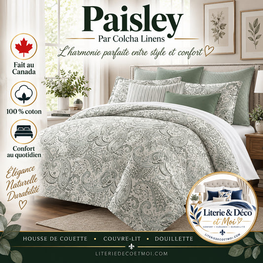 RABAIS - FAIT AU CANADA- Ensemble housse de couette PAISLEY - Par Colcha Linens - Douillette, Couvre-lit, Housse de couette Colcha Linens - Literie-Déco et moi