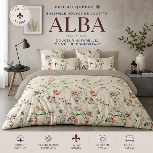 (Fait au Québec) Housse de couette ALBA ( Ensemble 4 pièces ) - Housse de couette CHÉNÉ - Literie-Déco et moi