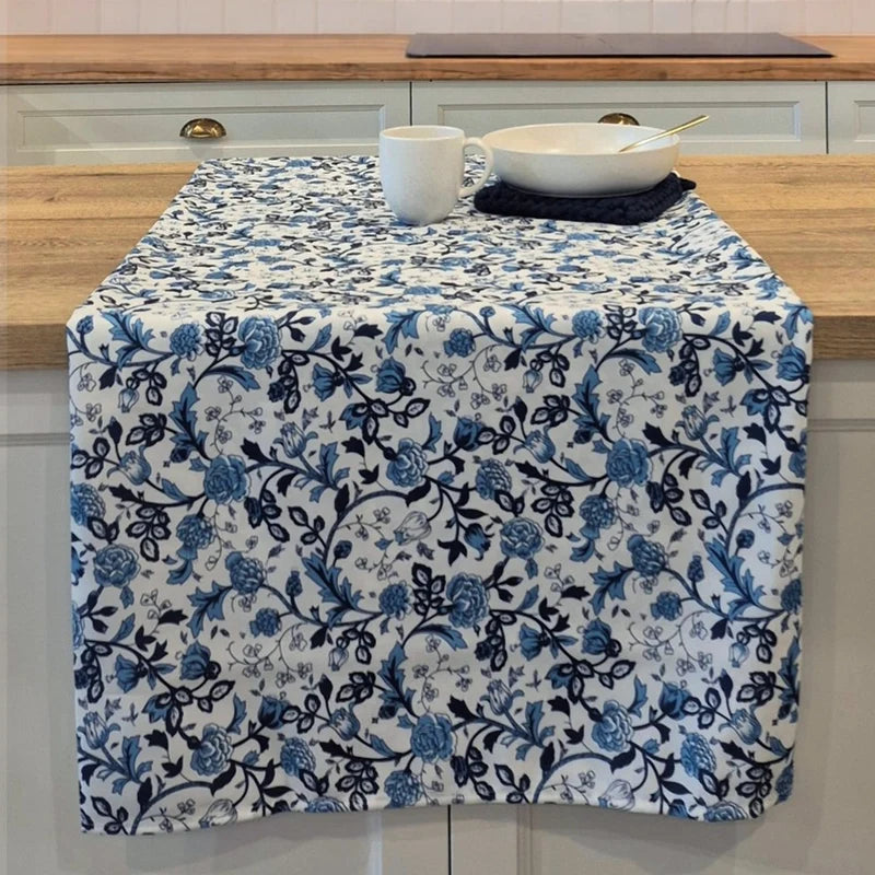 Nappe fleurie blanche et bleue AMALFI - NAPPES Brunelli - Literie-Déco et moi 