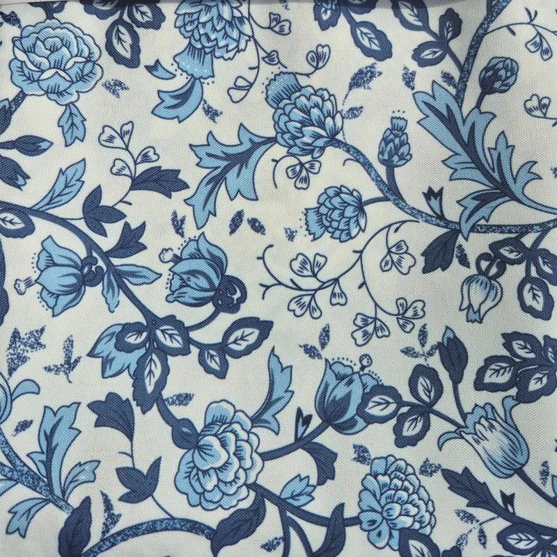 Nappe fleurie blanche et bleue AMALFI - NAPPES Brunelli - Literie-Déco et moi 