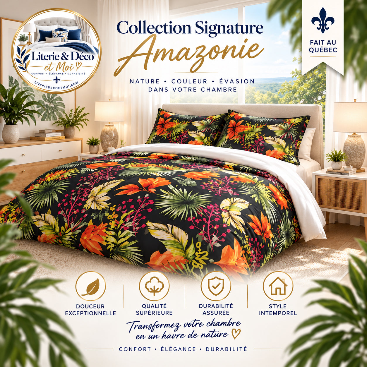 FAIT AU QUÉBEC- Housse de couette -Collection Signature- Amazonie - Douillette, Couvre-lit, Housse de couette Literie & Déco et moi - Literie-Déco et moi 