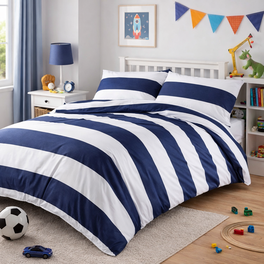  Ensemble de housse de couette pour enfant rayée ANIA (Marine) de Literie-Deco & moi – PRODUIT  de qualité chez Literie & Déco et Moi