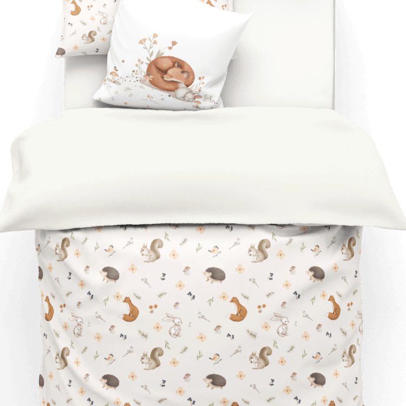 ( Fait au Québec) Ensemble housse de couette - ANIMAUX DE LA FORET ( Beige ) - housses de couette enfants Atelier la Fée - Literie-Déco et moi 