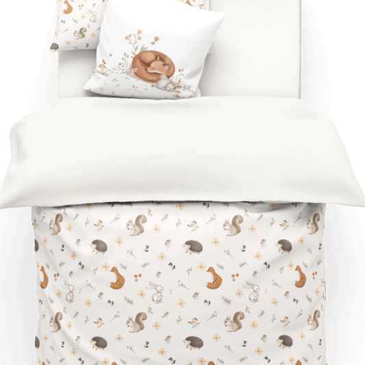 ( Fait au Québec) Ensemble housse de couette - ANIMAUX DE LA FORET ( Beige ) - housses de couette enfants Atelier la Fée - Literie-Déco et moi 