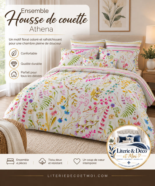 (Fait au Québec)Housse de couette ATHÉNA   (Ensemble 4 pièces ) - Housse de couette CHÉNÉ - Literie-Déco et moi 