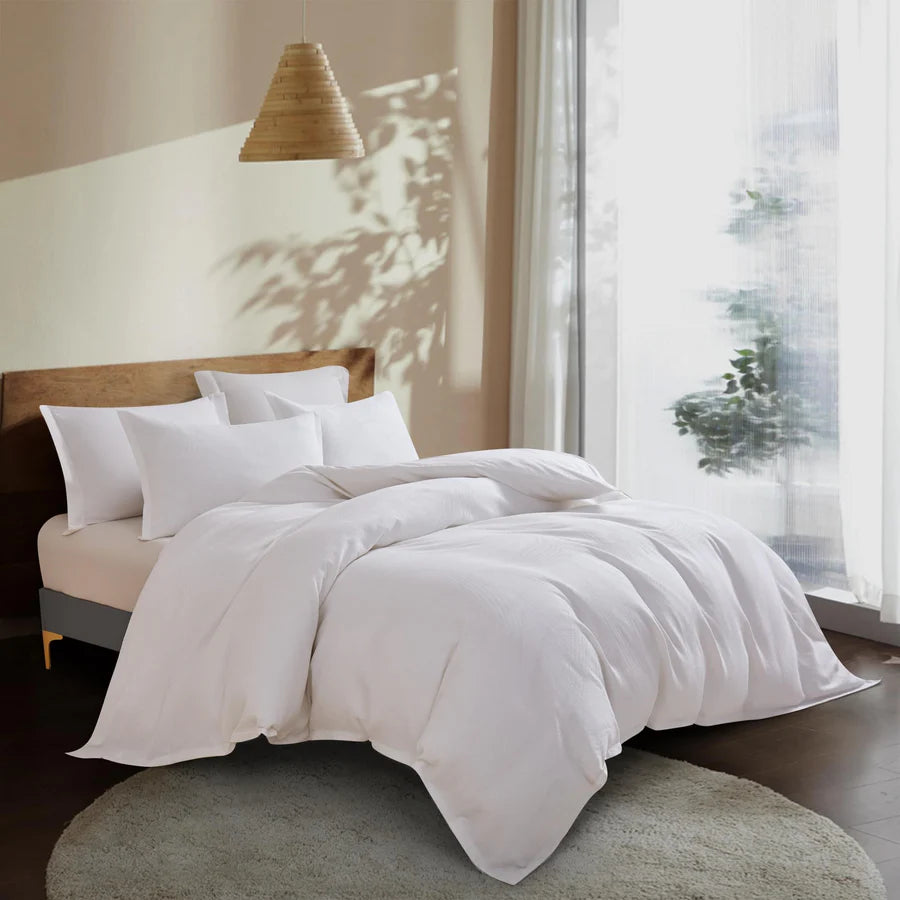 Ensemble housse de couette motifs feuilles Aurora Jacquard ( Blanc ) - Housse de couette NS - Literie-Déco et moi 