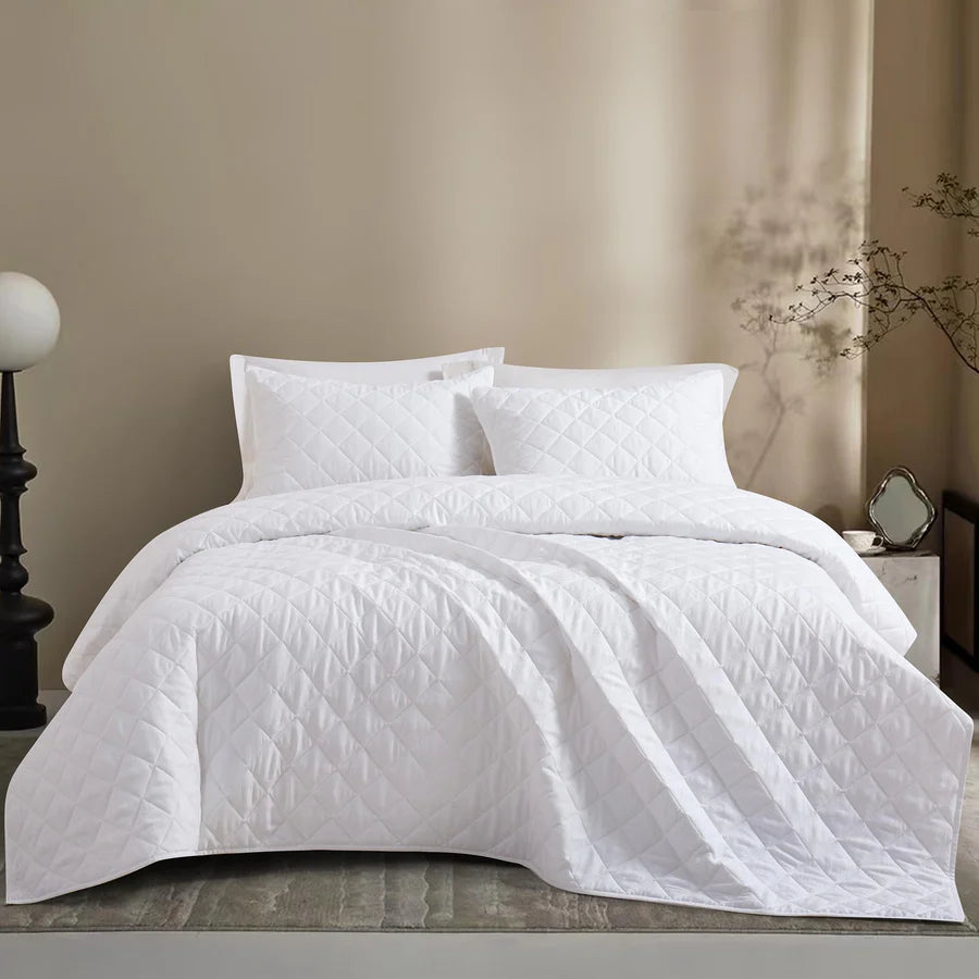 Ensemble courtepointe motifs feuilles Aurora Jacquard ( Blanc ) - Courtepointe NS - Literie-Déco et moi 