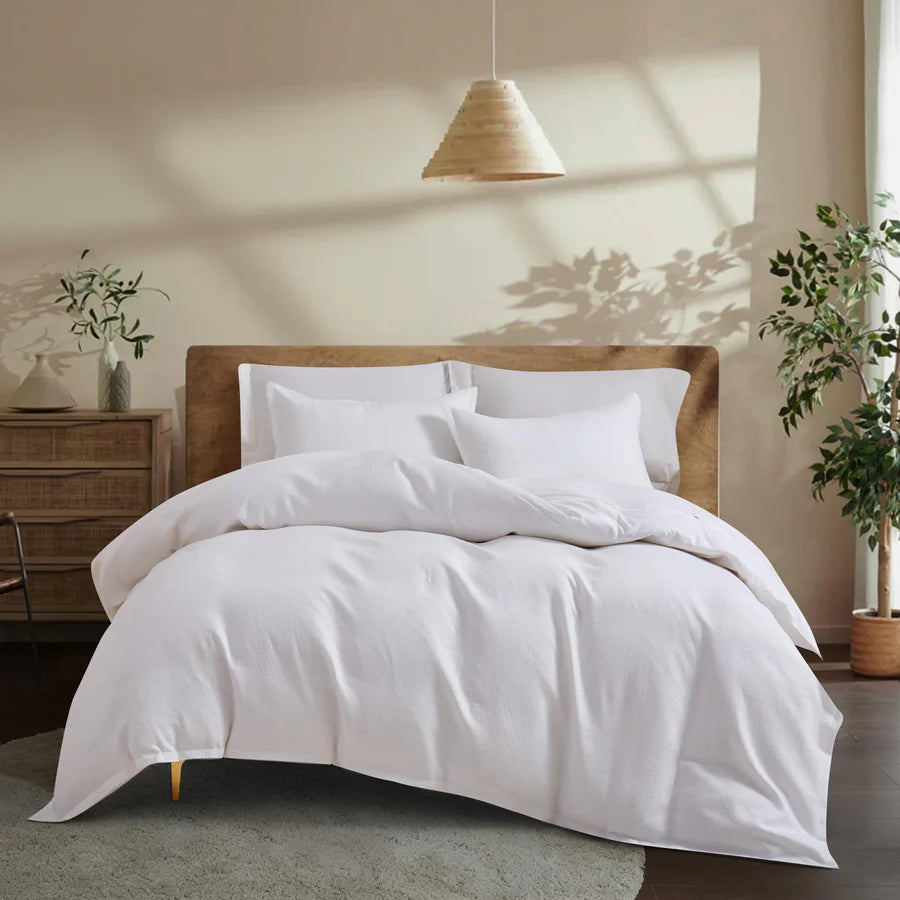 Ensemble douillette motifs feuilles Aurora Jacquard( Blanc ) - Douillette NS - Literie-Déco et moi 