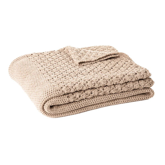 Jeté en tricot BASKET ( Taupe) - par Brunelli Jeté  ,disponible chez Literie-Déco et moi 
