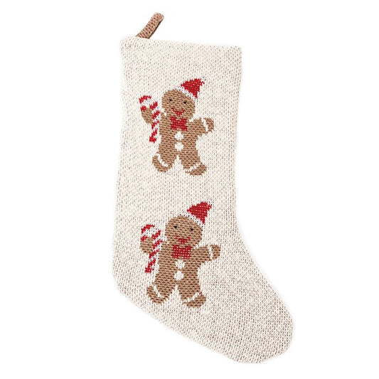 Bas de Noel en tricot naturel BONHOMME ( 18'' x 18'')- Par Brunelli coussins  ,disponible chez Literie-Déco et moi 