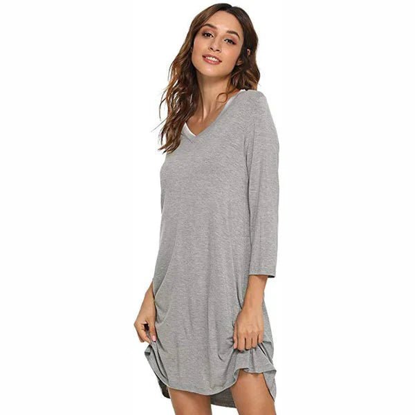 Chemise de nuit en manches longues en bambou ( Gris ) - Literie - Déco et moi