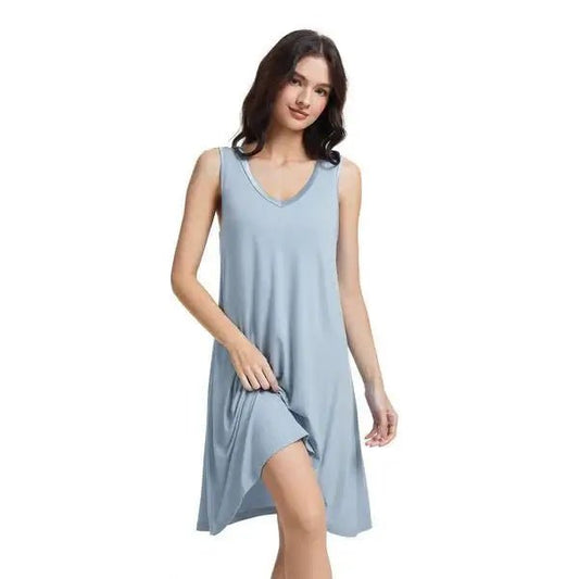 Chemise de nuit sans manches en bambou ( Bleu Céleste) - Chemise de nuit Daniadown - Literie-Déco et moi 