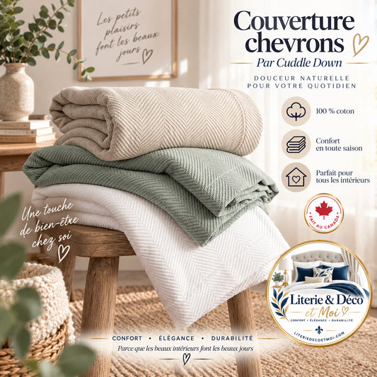 (FAIT AU CANADA)  Couverture Chevrons - Par Cuddle Down - Couvertures Cuddle Down - Literie-Déco et moi 