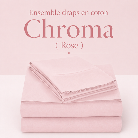 Ensemble draps en coton Chroma ( Rose ) - Draps rjs trading - Literie-Déco et moi 