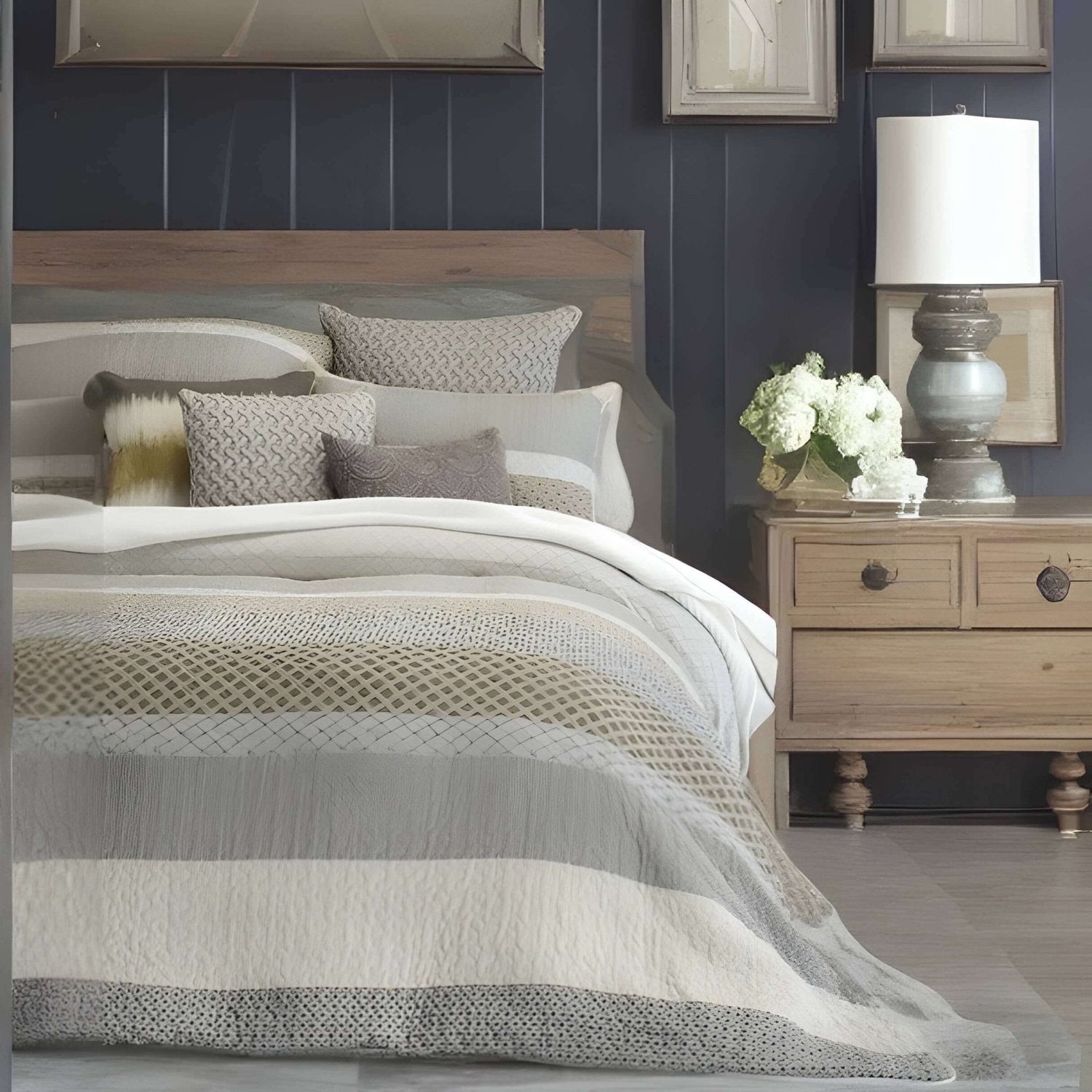 Courtepointe moderne grise et taupe ETHAN - Par Brunelli - Literie - Déco et moi