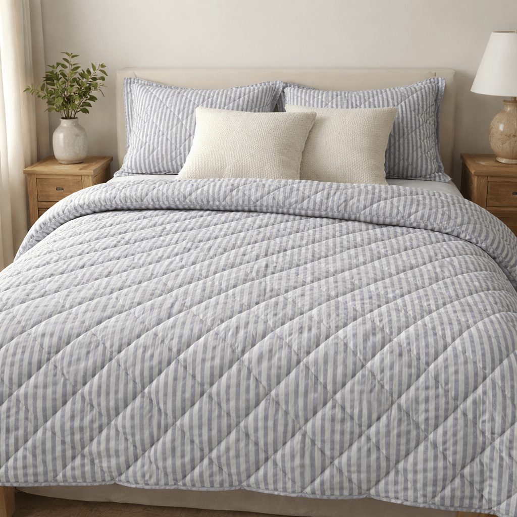  Courtepointe rayée Azur de Literie-Deco & moi – PRODUIT  de qualité chez Literie & Déco et Moi