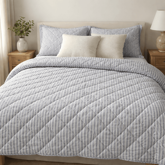 Courtepointe Azur à rayures, ambiance apaisante assurée! - Courtepointe Literie-Deco & moi - $239.99! Literie-Déco et moi 