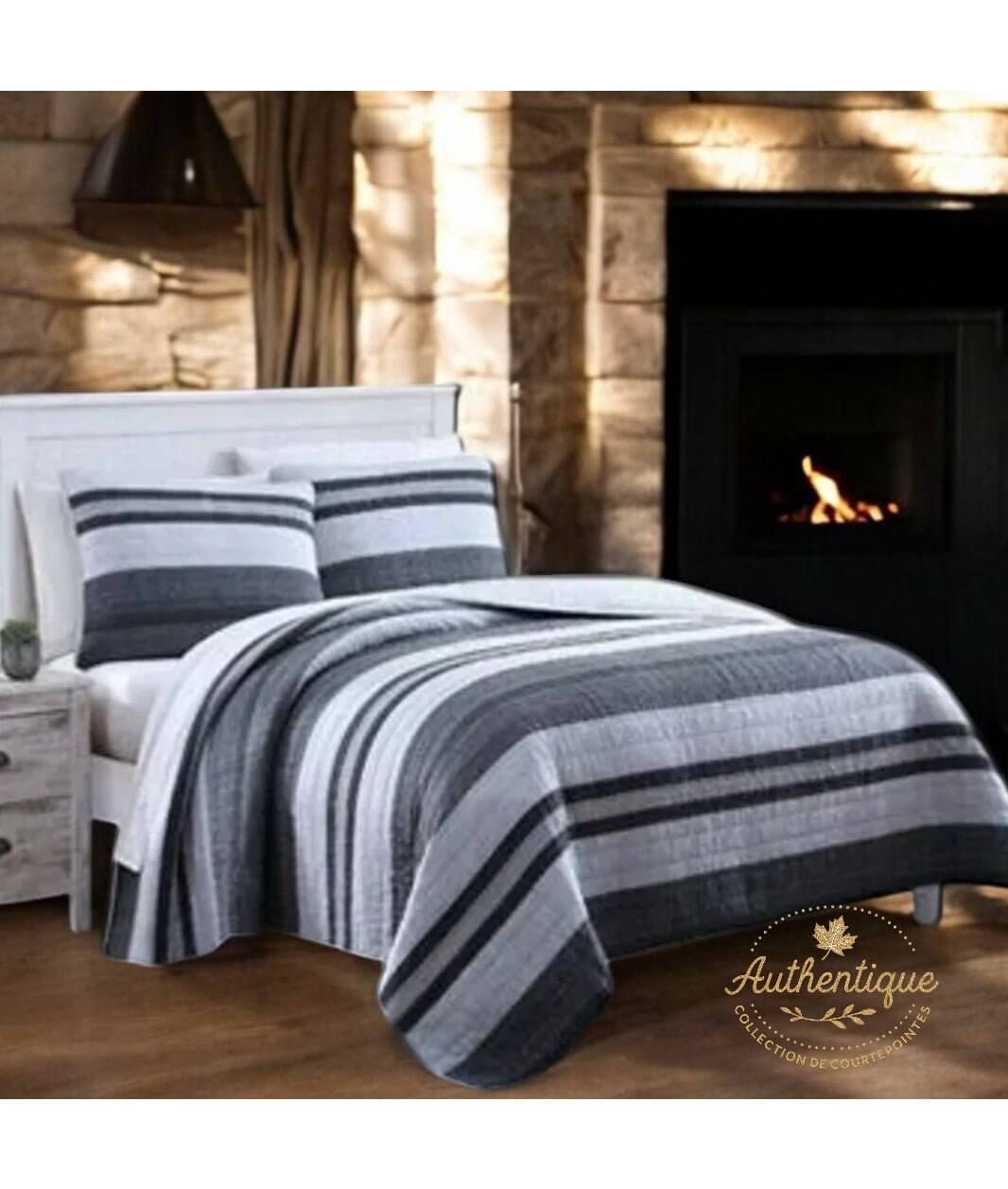 Courtepointe rayée CALVIN (Charcoal) - Courtepointe Literie-Deco & moi - $239.99! Literie-Déco et moi 