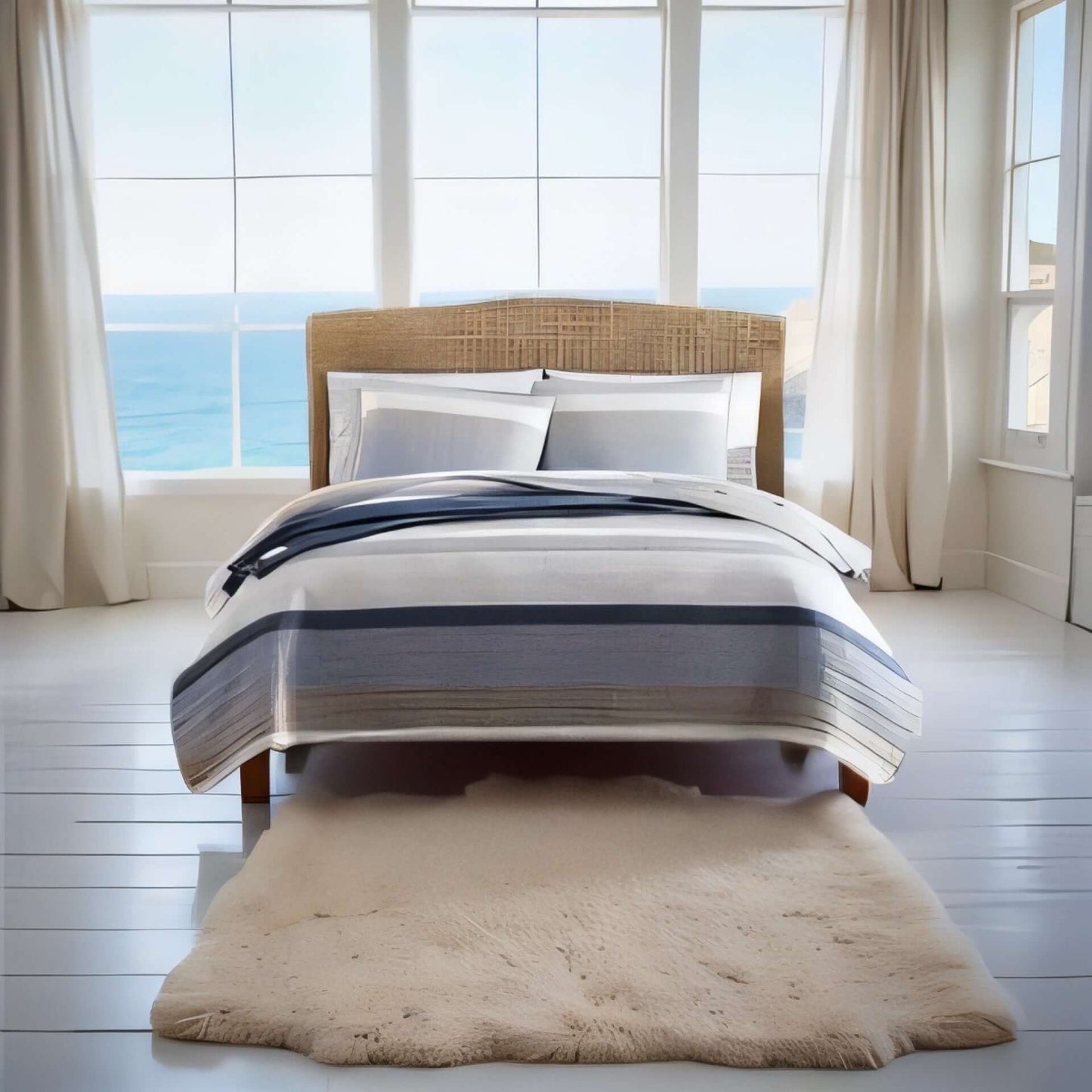 Courtepointe rayée ÉMERY (taupe, gris, blanc cassé) - Courtepointe Literie-Deco & moi - $189.99! Literie-Déco et moi 