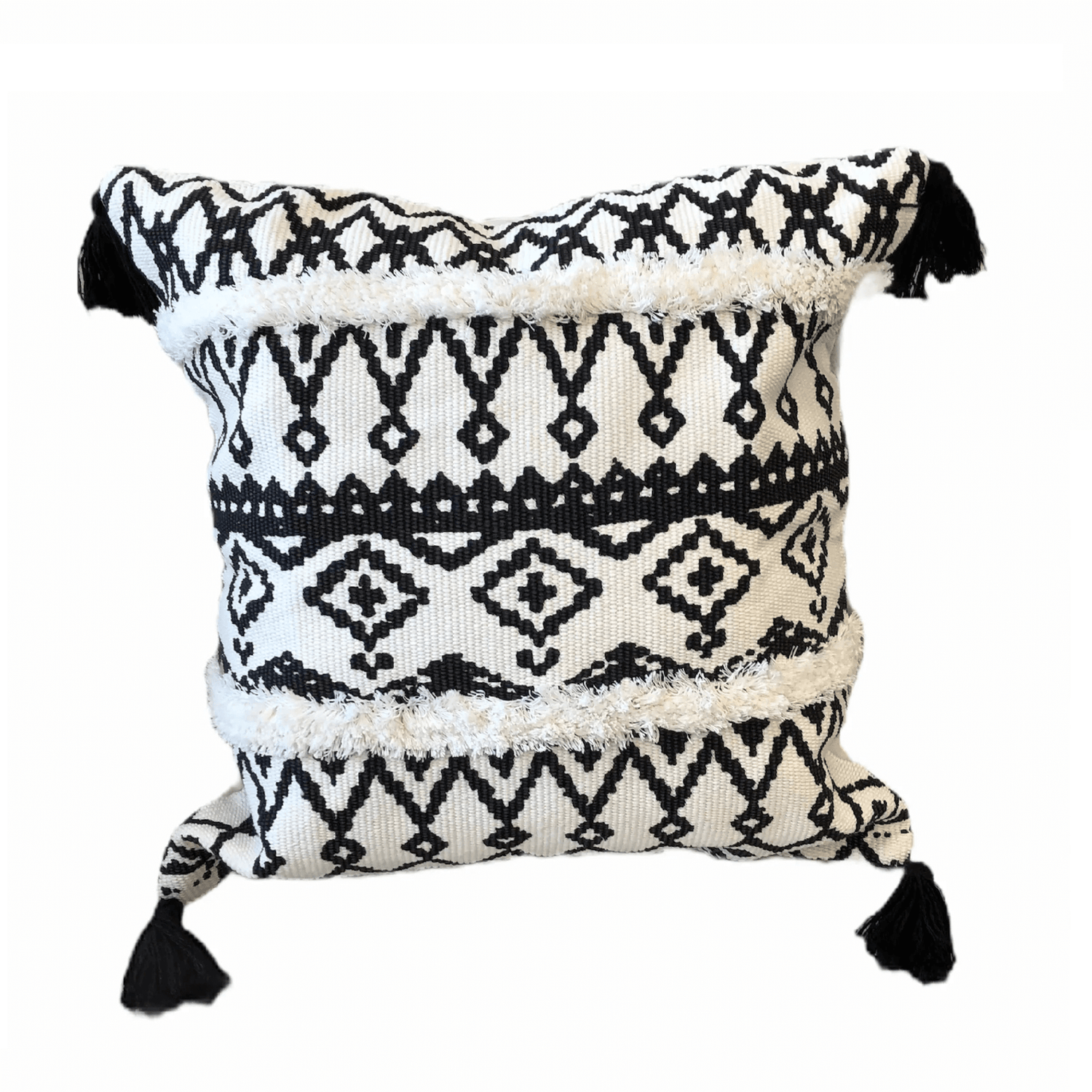 Coussin Bohémian- Noir et blanc ( 18''x 18'') coussins  ,disponible chez Literie-Déco et moi 