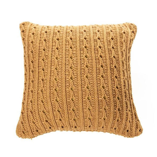 Coussin en tricot jaune moutarde DALIDA ( 18'' X 18'') - Par Brunelli - coussins Brunelli - Literie-Déco et moi 