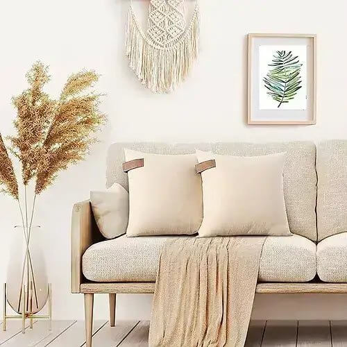 Coussin Leather Stripe - Beige ( 18''x 18'') - coussins Livia - Literie-Déco et moi 