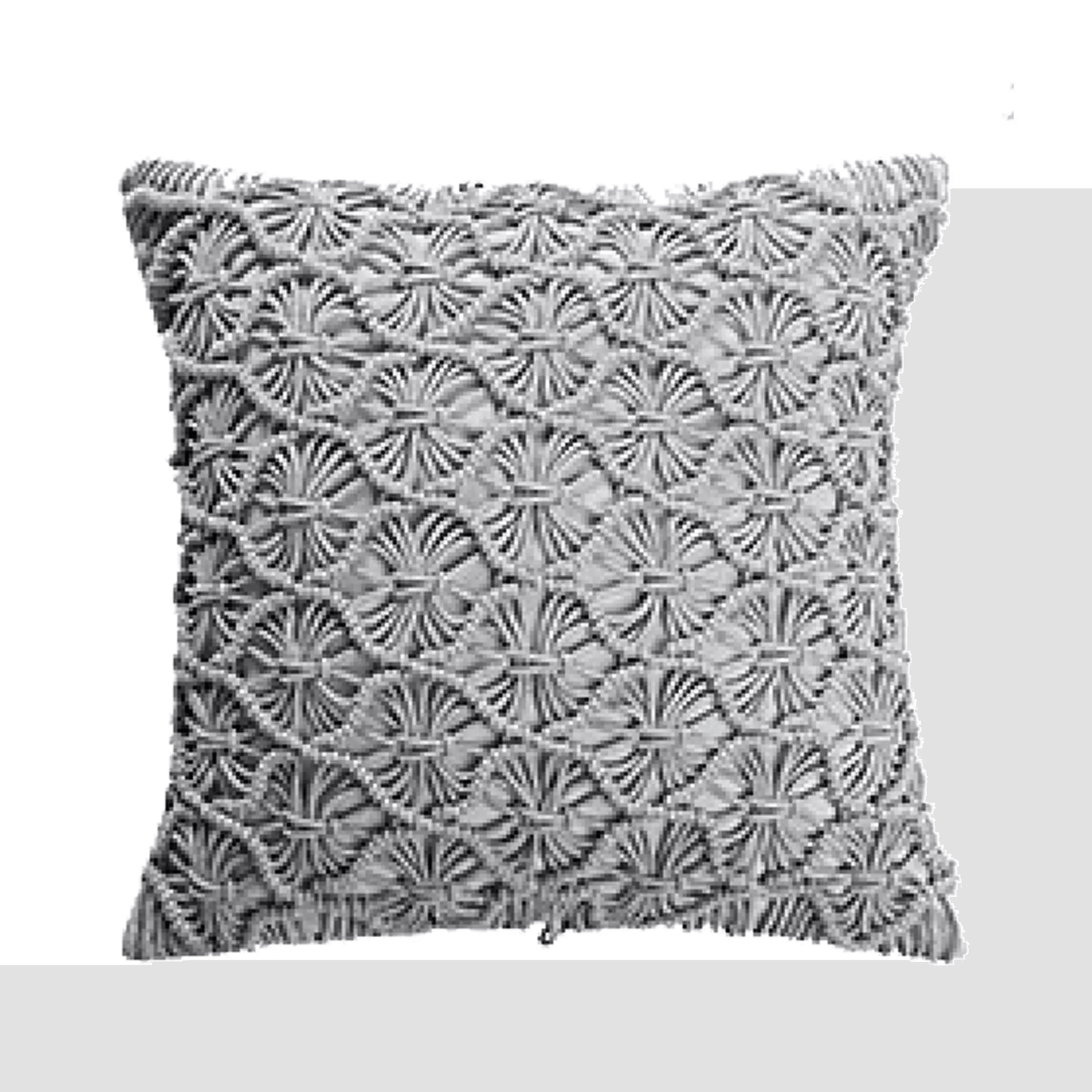 Coussin Macramé- Gris ( 18''x 18'') coussins  ,disponible chez Literie-Déco et moi 