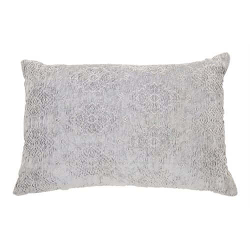 Coussin rectangulaire en velours jacquard gris Toro ( 16'' x 24'') - Literie - Déco et moi