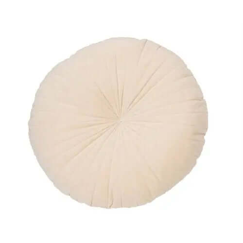 Coussin rond en velours crème VELVET-(18'' DIAMÈTRE ) - Par Brunelli coussins  ,disponible chez Literie-Déco et moi 