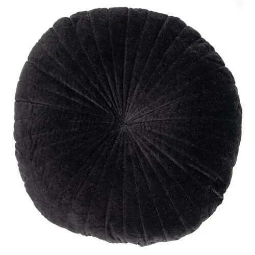 Coussin rond en velours noir VELVET ( 18'' DIAMÈTRE )- Par Brunelli coussins  ,disponible chez Literie-Déco et moi 