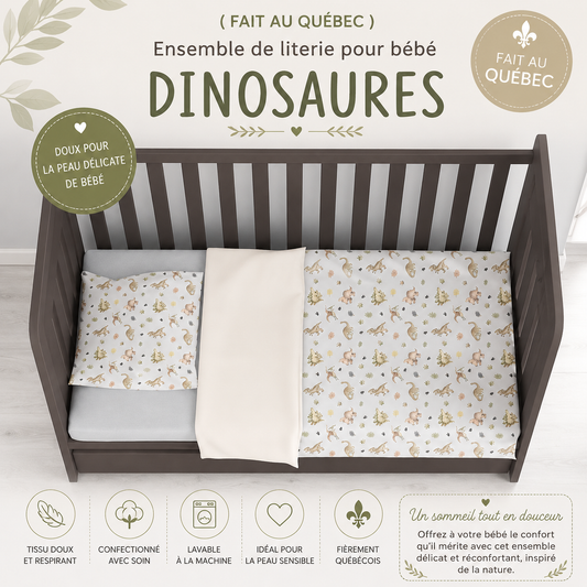 ( Fait au Québec) Ensemble de literiIe bébé- DINOSAURES - housses de couette bébé Atelier la Fée - Literie-Déco et moi 