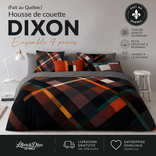 (Fait au Québec)Housse de couette DIXON  ( Ensemble 4 pièces ) - Housse de couette CHÉNÉ - Literie-Déco et moi 