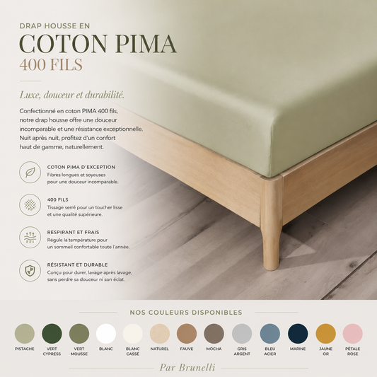 Drap housse en coton PIMA (400 fils) - DRAPS Literie-Déco et moi  - Literie-Déco et moi 