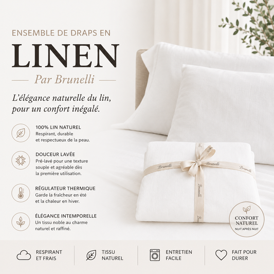Ensemble de draps en lin blanc LINEN ( Par Brunelli) - Draps Brunelli - Literie-Déco et moi 