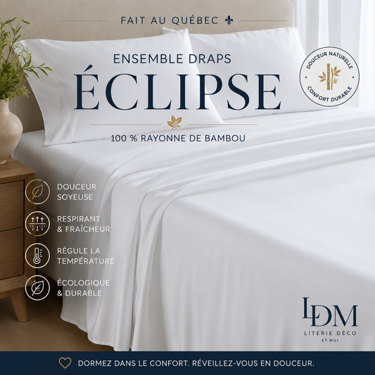 (FAIT AU QUÉBEC) Draps ÉCLIPSE ( 100% rayonne bambou )-Pour lit électrique /articulé-JUMEAU XL, QUEEN OU KING - Draps Zénima - Literie-Déco et moi 