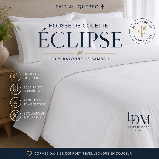 ( Fait au Québec ) Housse de couette  ÉCLIPSE ( 100% rayonne bambou)- 4 teintes disponibles - Housse de couette Zénima - Literie-Déco et moi 