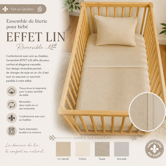 ( Fait au Québec) Ensemble de literie pour bébé EFFET LIN ( Réversible ) - Douillette bébé Literie & Déco et moi - Literie-Déco et moi 