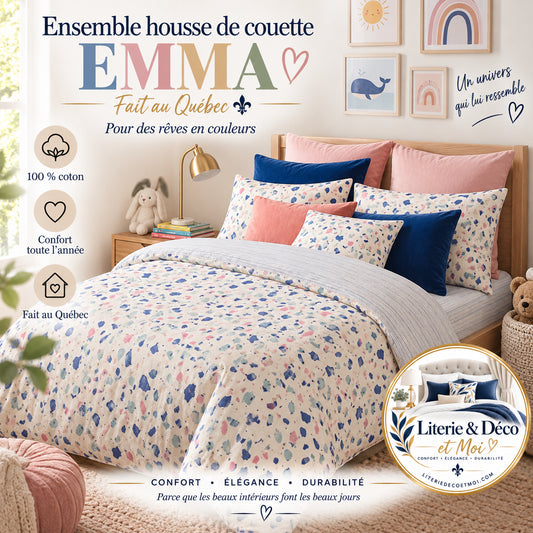 ( Fait au Québec) Ensemble housse de couette EMMA (Multi) - Housse de couette Literie & Déco et moi - Literie-Déco et moi 