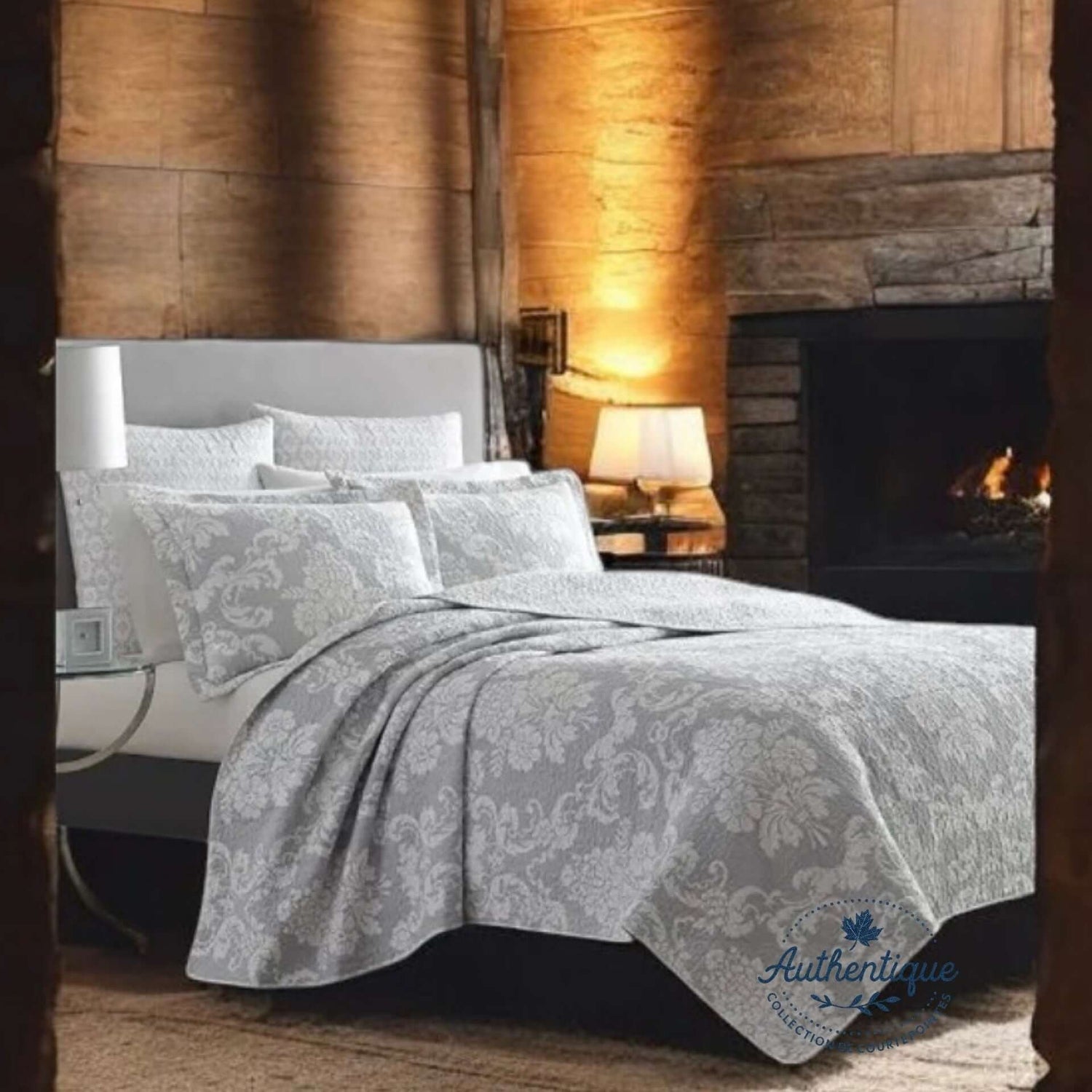 Ensemble de courtepointe grise LUNA - Literie - Déco et moi