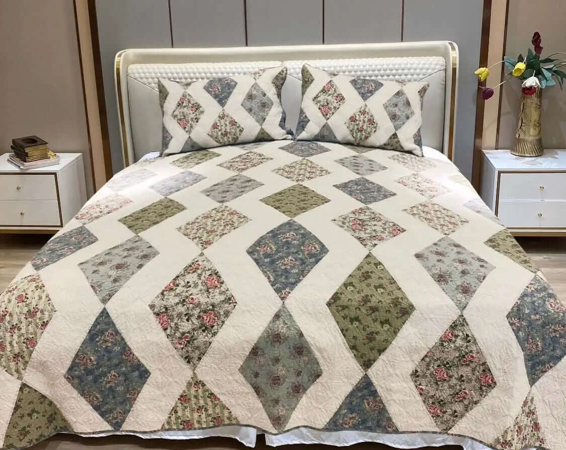 Ensemble de courtepointe LOSANGES  ( Jeté LOSANGES aussi disponible) - Courtepointe Literie-Deco & moi - Literie-Déco et moi 